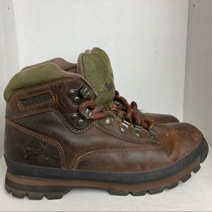 Vtg TIMBERLAND 9M 95310 Euro Hiker Brown Leather Mid Boots Women’s 90s Olive.